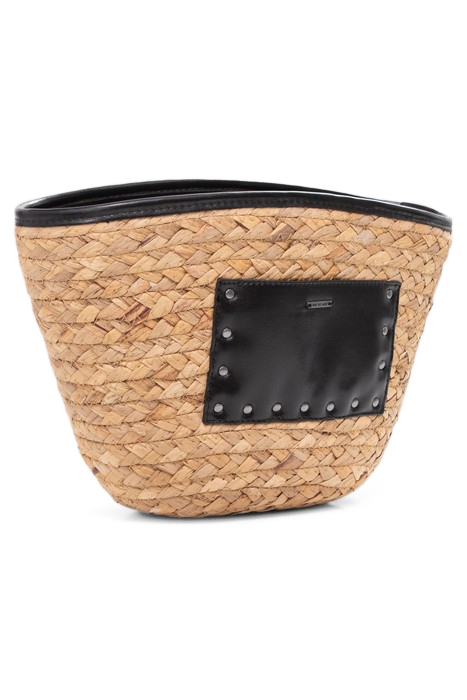 GIRLS’ BEIGE AND BLACK STRAW-MIX BASKET BAG 3