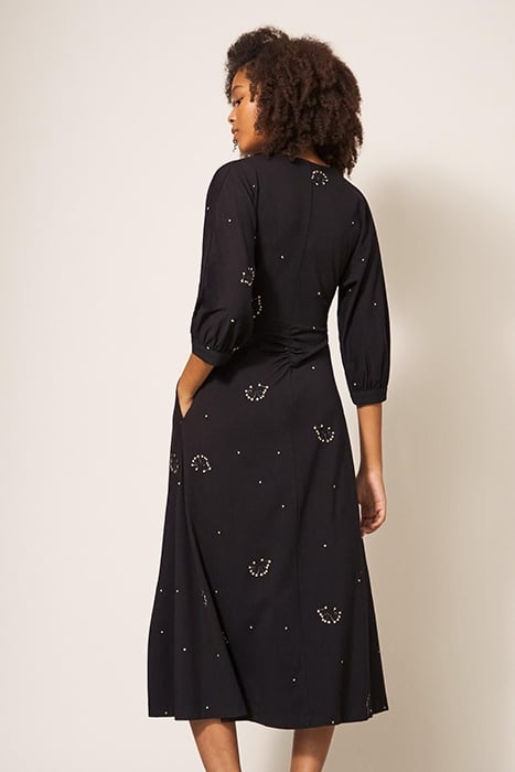 MEGAN EMBROIDERED JERSEY DRESS BLACK MULTI 2