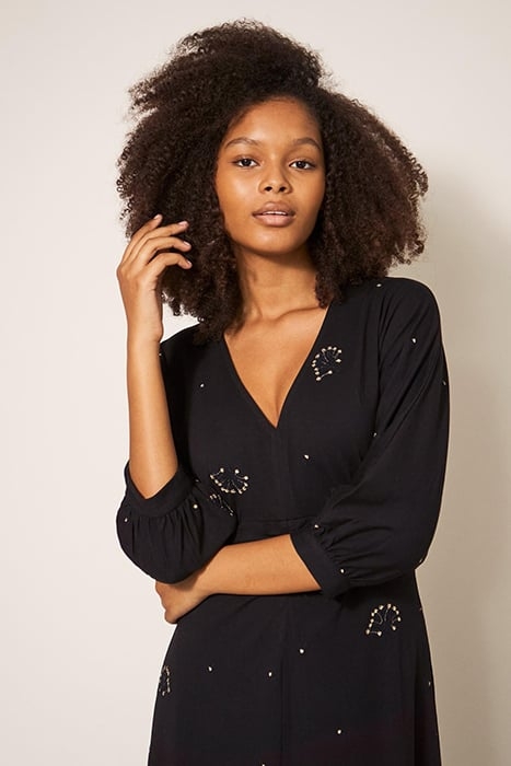 MEGAN EMBROIDERED JERSEY DRESS BLACK MULTI 4