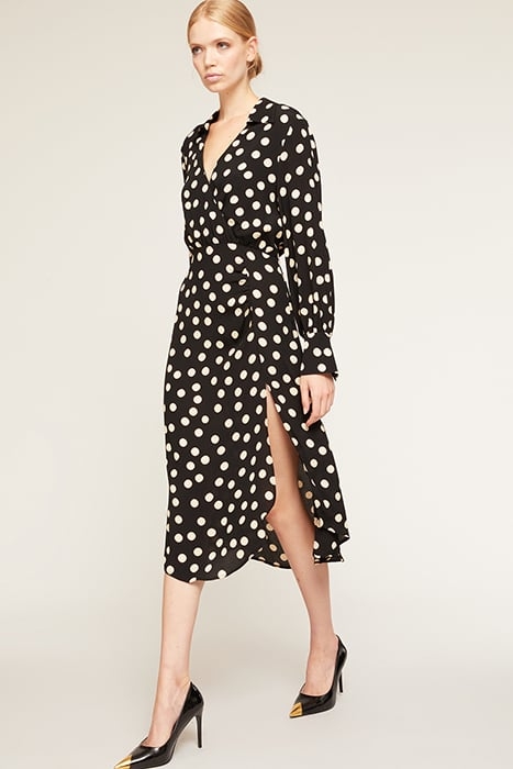 SATIN POLKA DOT MIDI DRESS BLACK 4