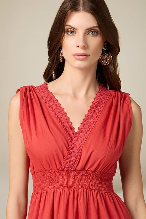 LONG DRESS WITH LACE INSERTS RED 5