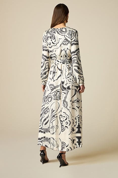 LONG PATTERNED SATIN DRESS WHITE 2
