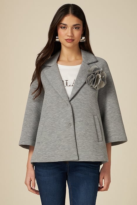 SCUBA FABRIC COAT WITH BROOCH GREY 1