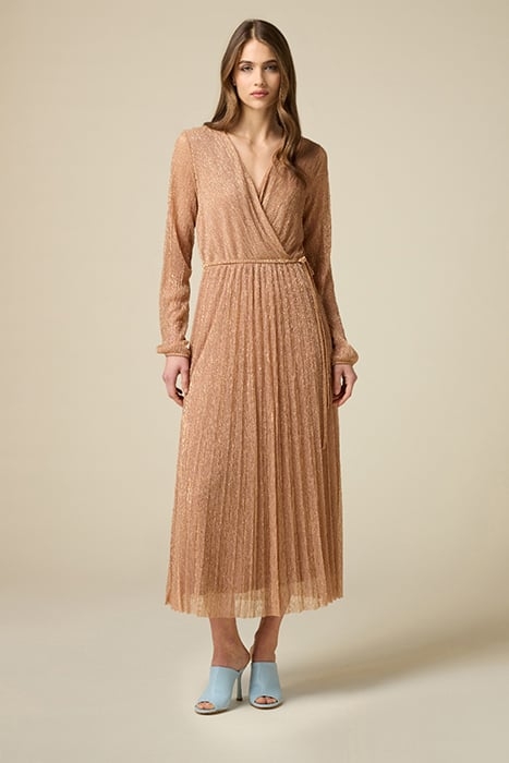 LONG LUREX PLEATED DRESS BEIGE 1