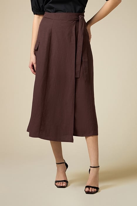 WRAPAROUND LINEN BLEND SKIRT BROWN 1