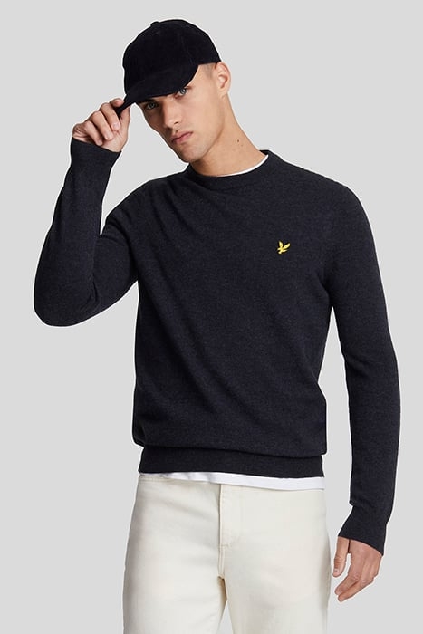 LAMBSWOOL BLEND CREW NECK JUMPER DARK NAVY MARL 1