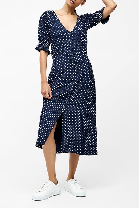 SPOT BUTTON THROUGH MIDI DRESS MIDNIGHT/SUMMER WHT 1