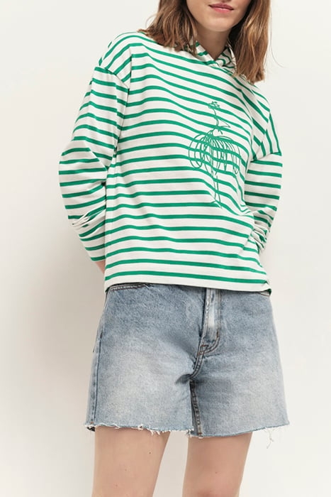 MELKI - ECRU T-SHIRT WITH GREEN GRASS STRIPES AND DANCER SCR 2