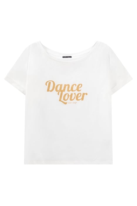 MARLON - ECRU ORGANIC COTTON T-SHIRT WITH GOLD GLITTER MESSA 1