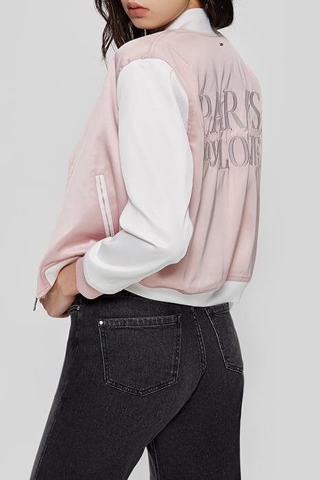 PINK/WHITE VARSITY JACKET, BADGES AND EMBROIDERY 2