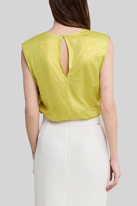 LIME IRIDESCENT SOFT LINEN T-SHIRT WITH GATHERS 2