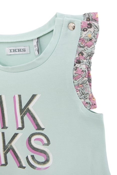 BABY GIRLS’ AQUA GREEN VEST TOP, FLOWERS ON SHOULDERS 5