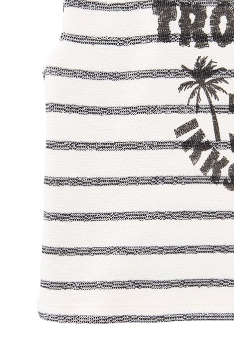 GIRLS' ECRU ORGANIC COTTON T-SHIRT, BLACK STRIPES & PALMS 5