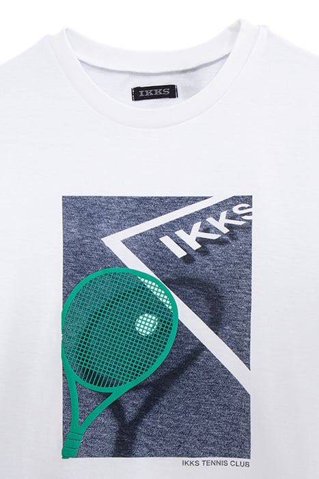 BOYS’ WHITE ORGANIC COTTON T-SHIRT, FLOCKED TENNIS RACKET 3