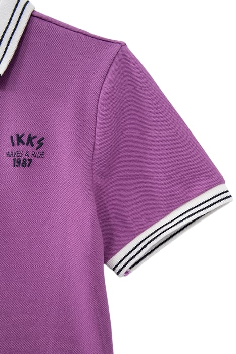 BOYS’ PURPLE PIQUE KNIT POLO SHIRT WITH STRIPED RIBBING 5
