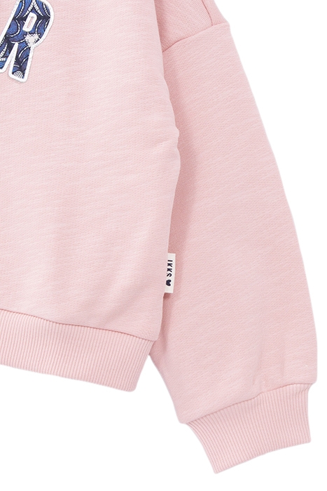 GIRLS' PINK ORGANIC COTTON SWEATSHIRT, FLOCKED WAX SLOGAN 4