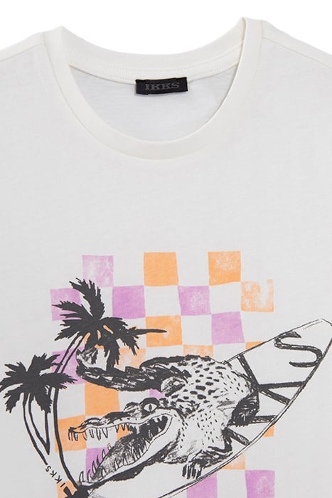 BOYS’ WHITE T-SHIRT WITH CROCODILE-SURFER IMAGE 3