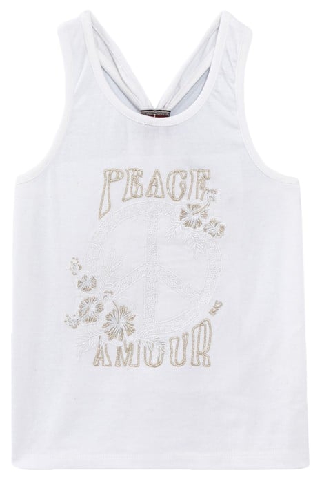 GIRLS’ WHITE ORGANIC COTTON PEACE&LOVE VEST TOP 1