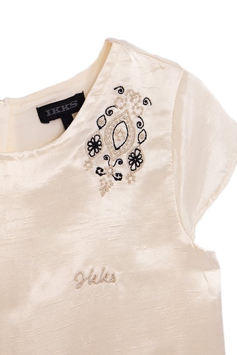 ECRU SATIN AND EMBROIDERED BI-MATERIAL DRESS FOR GIRLS 3