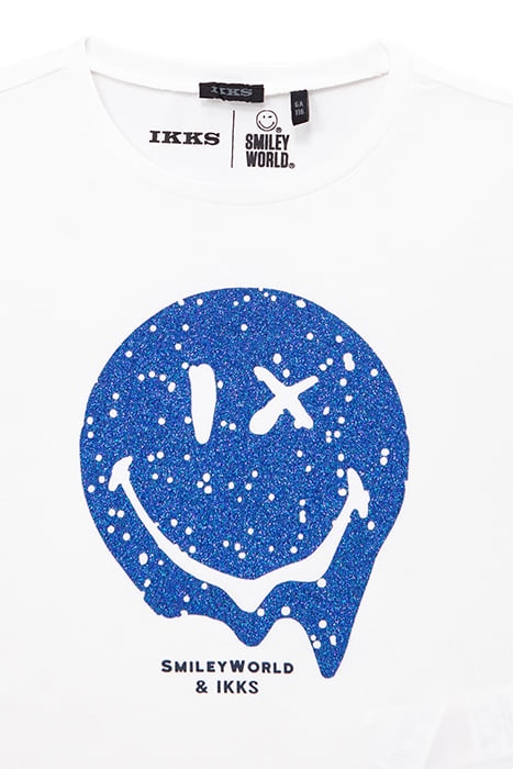 GIRLS’ WHITE T-SHIRT WITH GLITTERY BLUE SMILEYWORLD PRINT 3