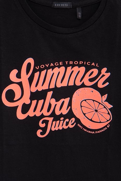 GIRLS' BLACK T-SHIRT WITH NEON FRUIT & SLOGAN 4