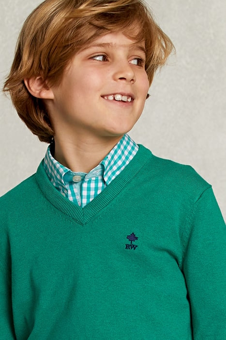 NORMAL FIT BASIC V-NECK PULLOVER GREEN TWIST MIX GREEN 4