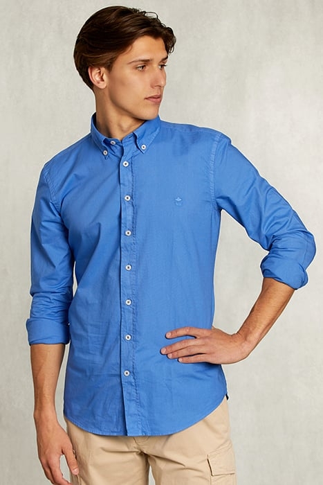 SLIM FIT COTTON SHIRT DARK AZURE BLUE 1
