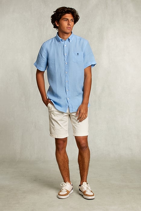 CUSTOM FIT LINEN SHIRT SHORT SLEEVES BAY BLUE BLUE 3
