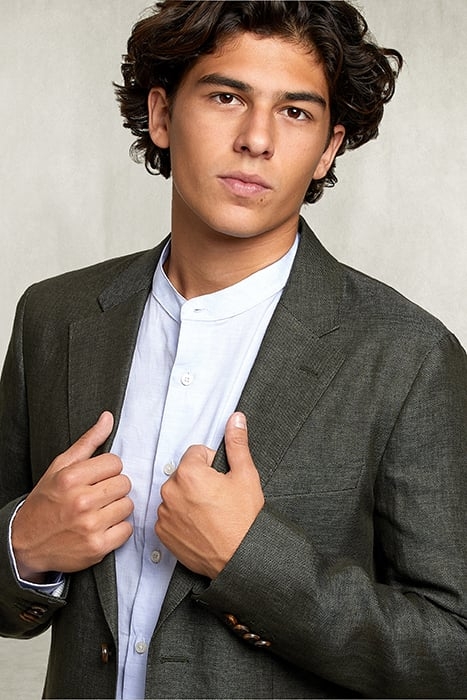 LINEN BLAZER APPLIED POCKETS KHAKI BLUE 3