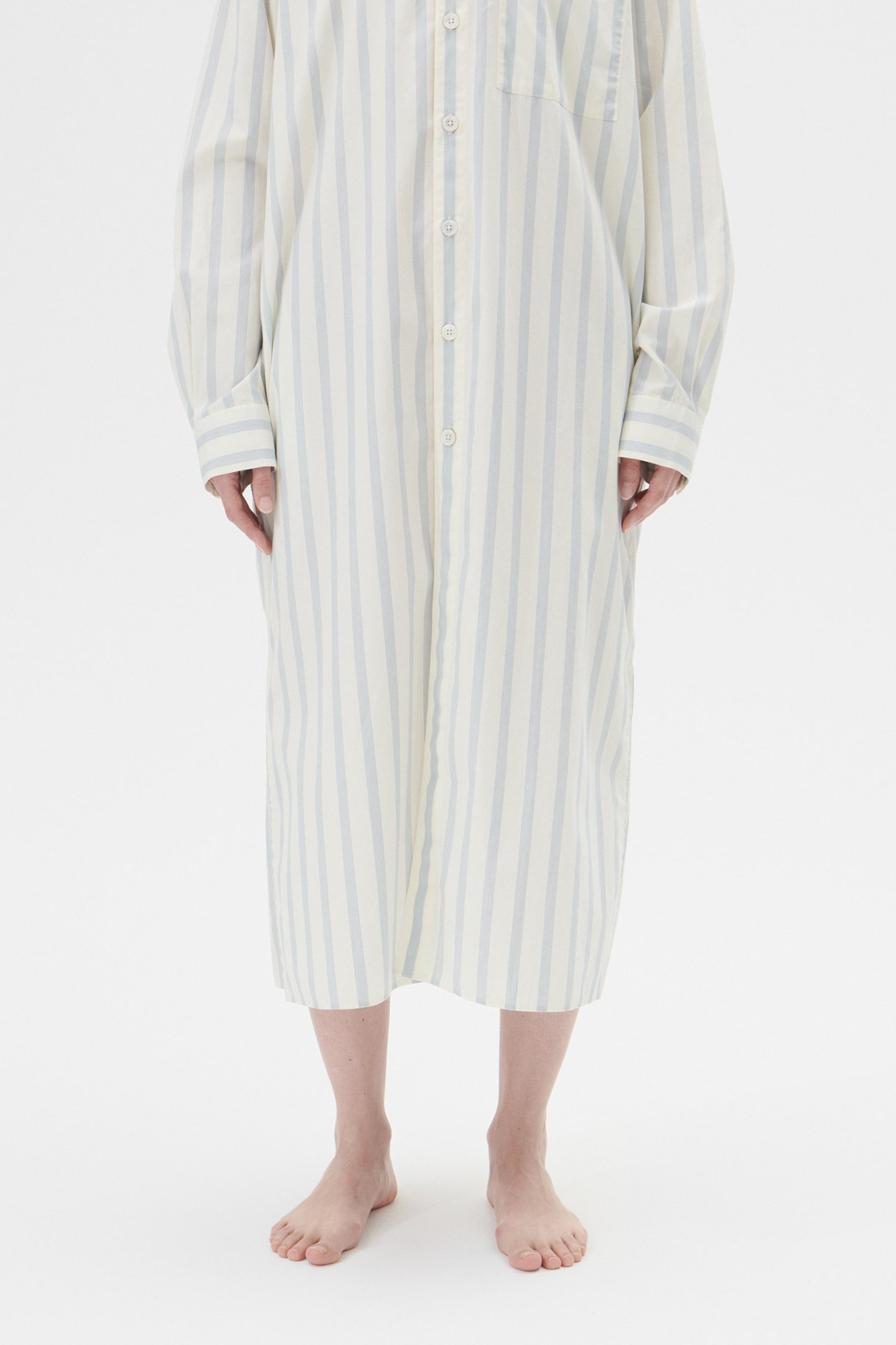 UNISEX POPLIN, NIGHT SHIRT NEEDLE STRIPES 1