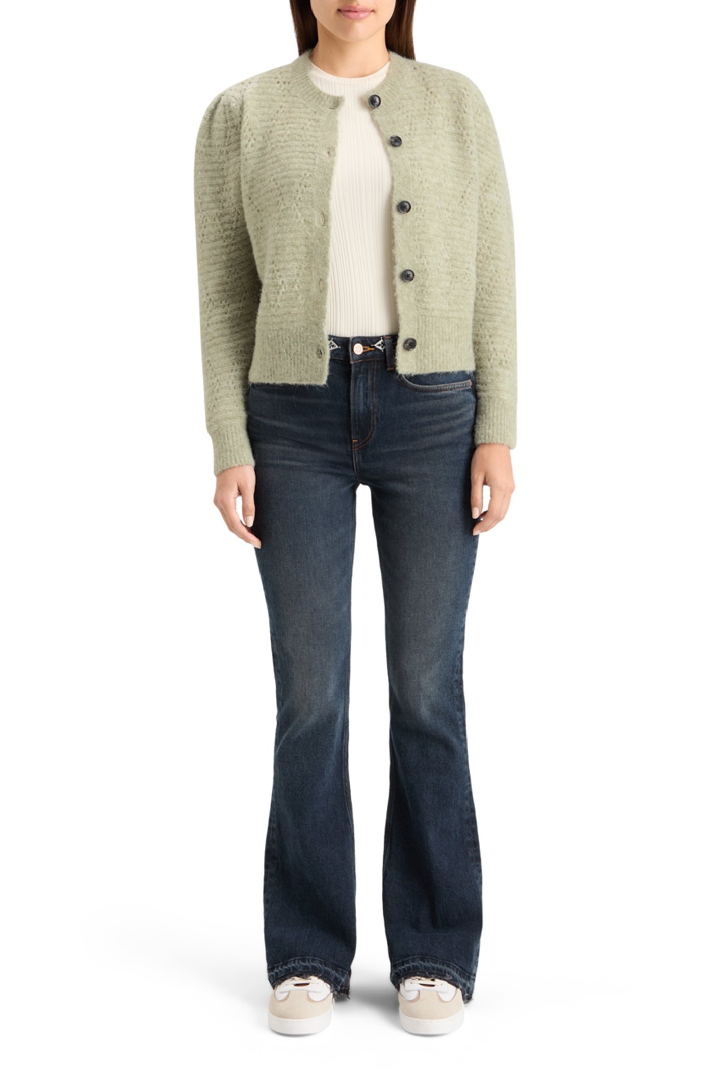 BOUCL CREW NECK CARDIGAN WASHED SAGE MELANGE 3