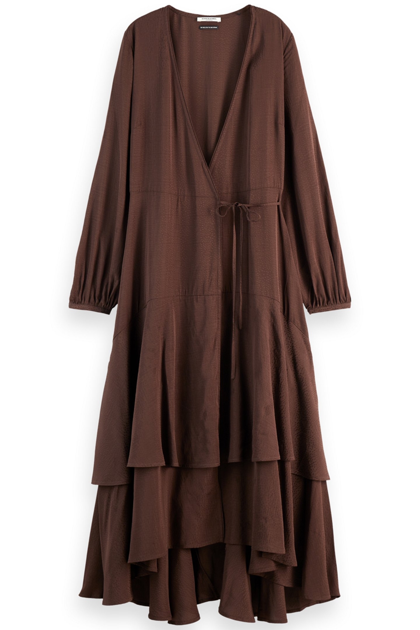 VISCOSE JACQUARD MIDI WRAP DRESS COFFEE 1