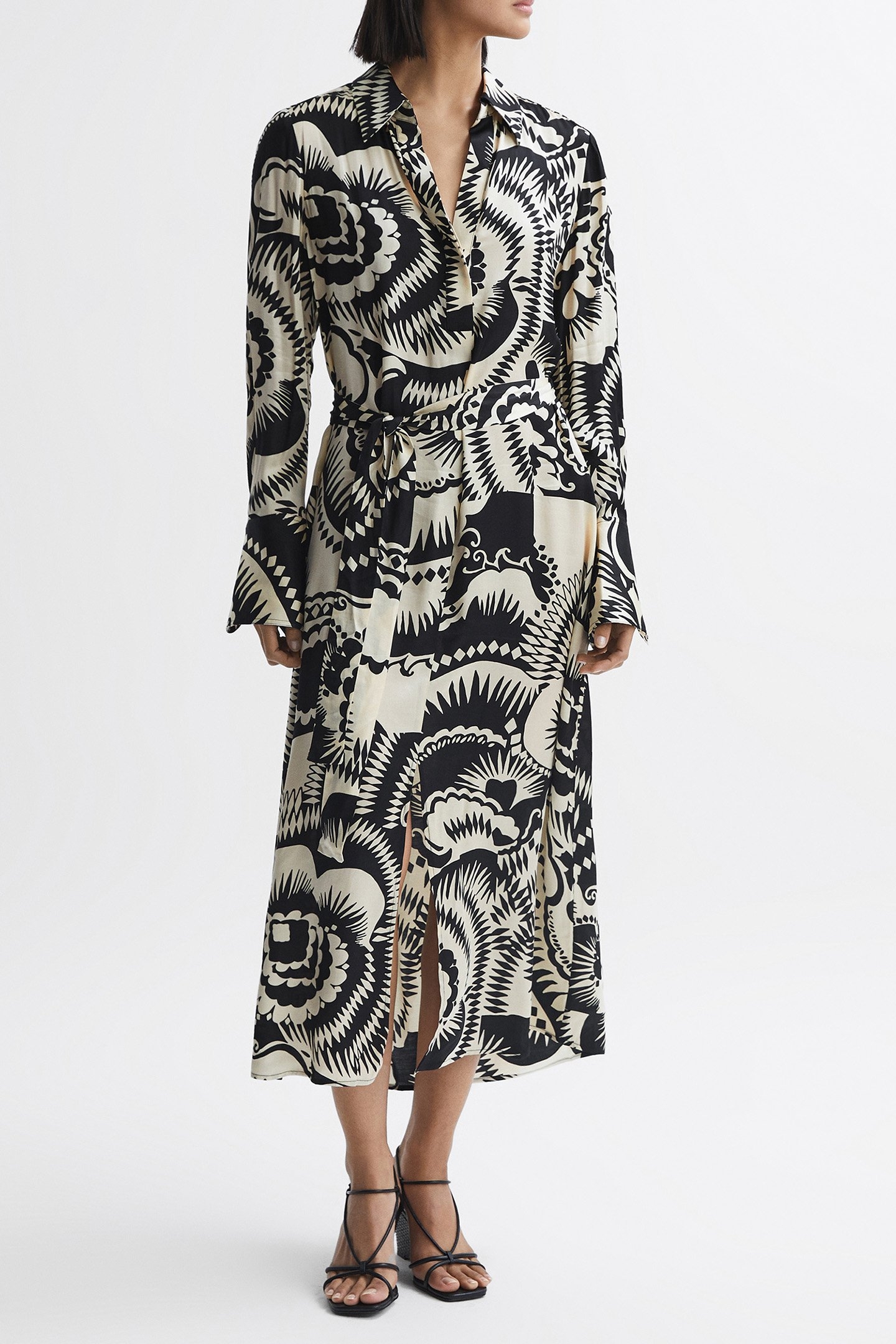 TILLY-PRINTED SHIRT MIDI BLACK/WHITE 1