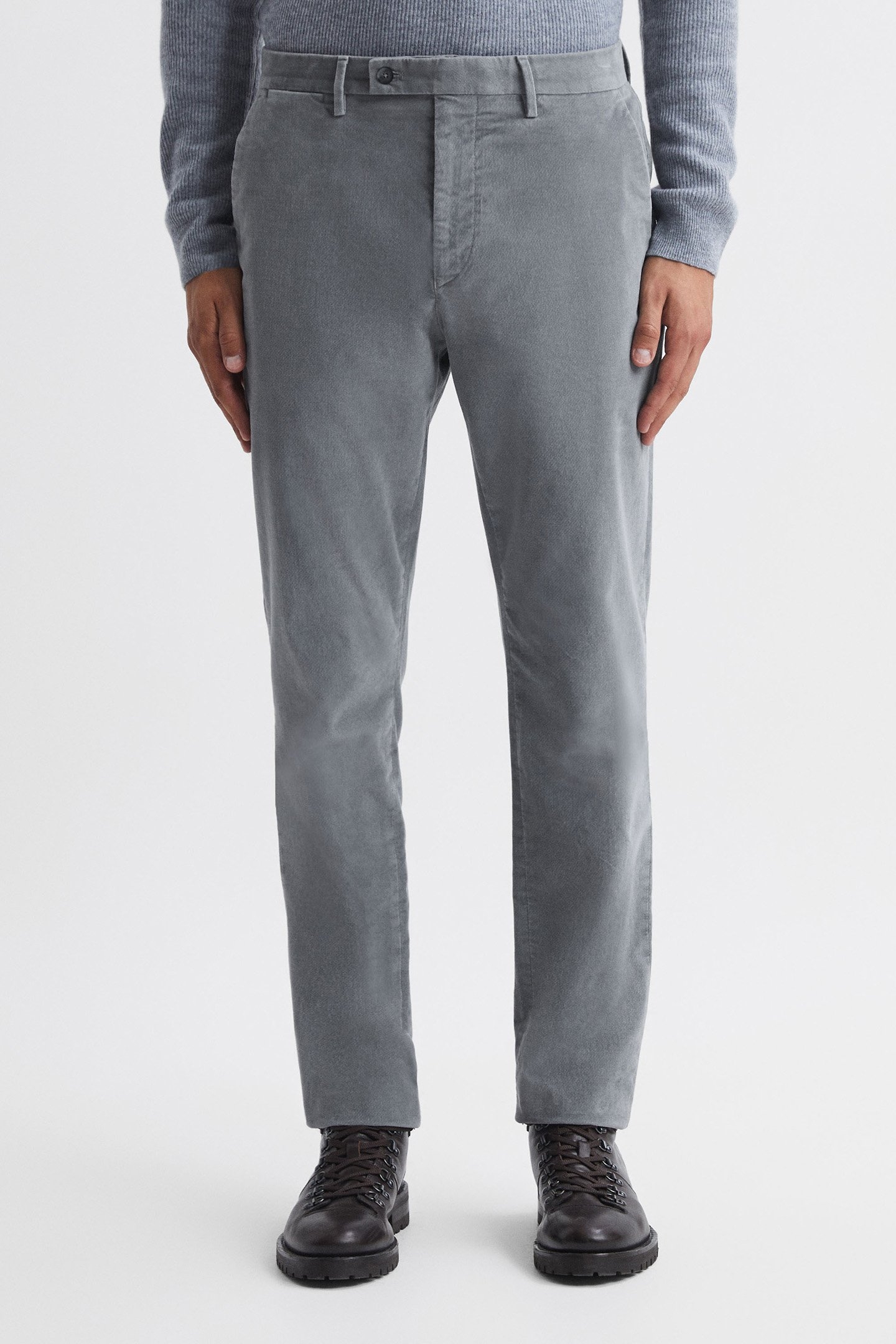 BRUSHED COTTON SLIM FIT TROUSER GREY 1