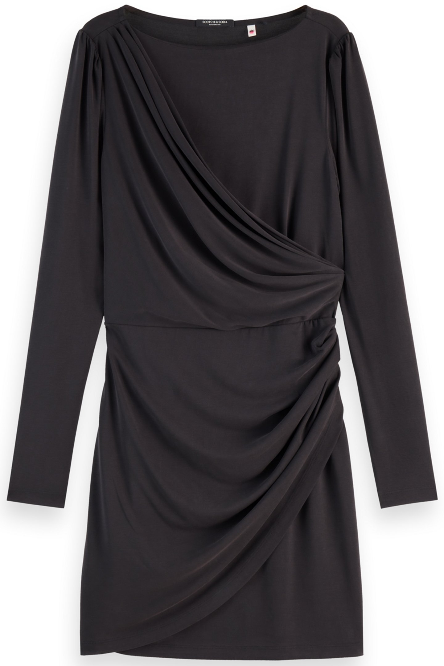 DRAPED LONG SLEEVE DRESS EVENING BLACK 1