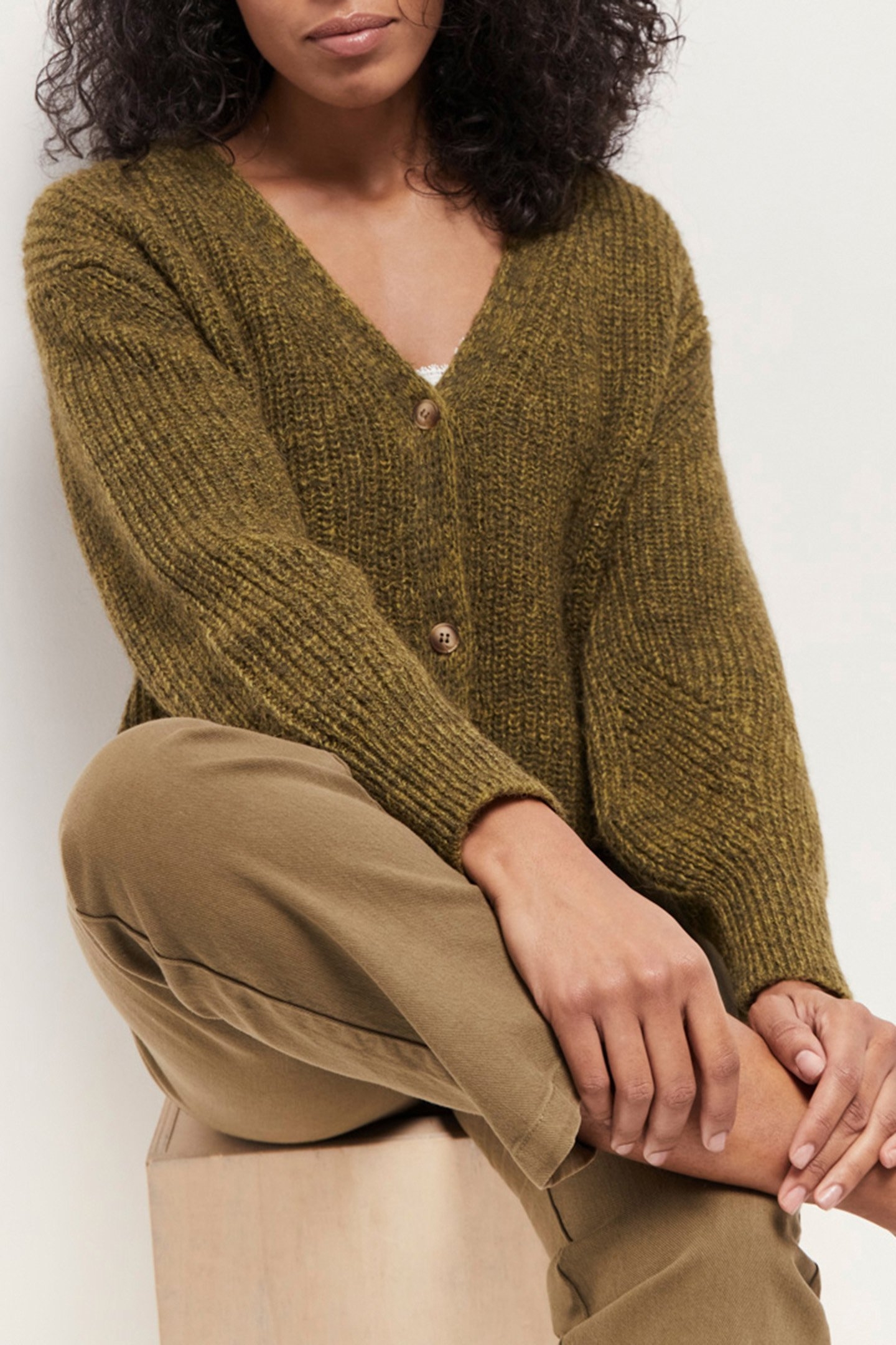 THOM - REVERSIBLE KHAKI KNITTED CARDIGAN KHAKI 3