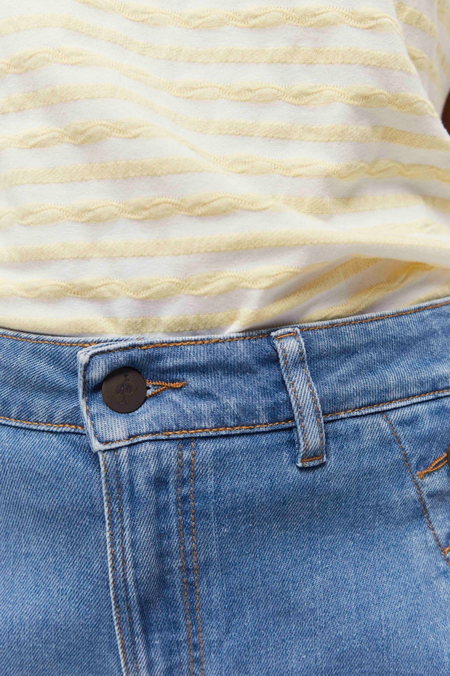 MARCIA - ECRU JACQUARD T-SHIRT WITH YELLOW STRIPE PATTERN OF 5