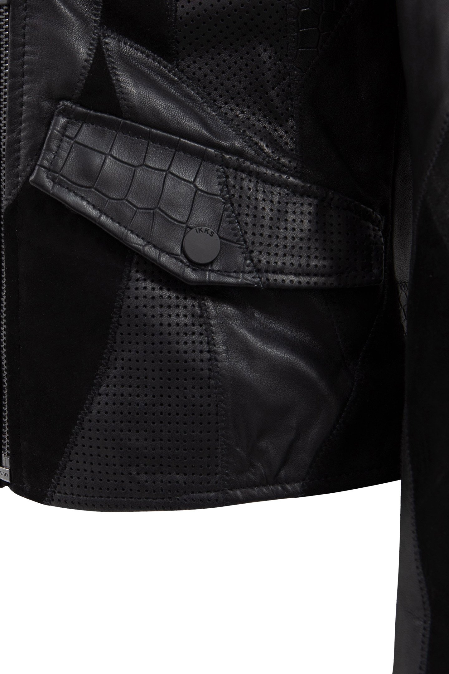 BLACK LEATHER PATCHWORK-LOOK BIKER-STYLE JACKET 8