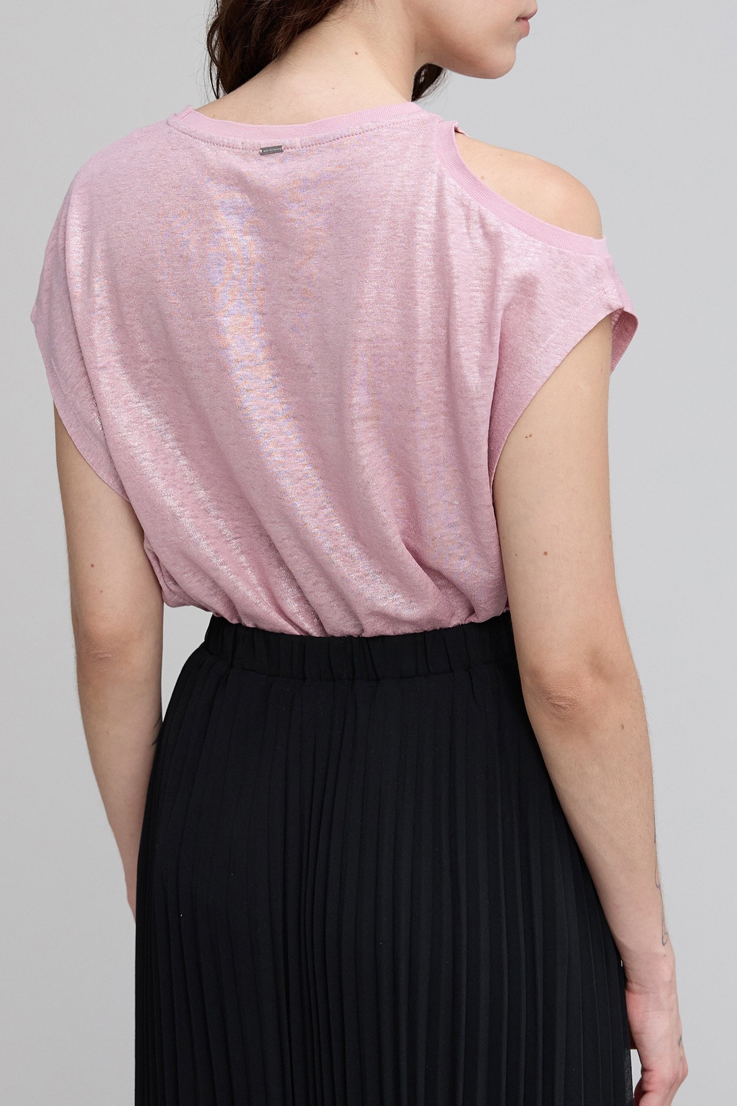PINK GLITTERY SOFT LINEN T-SHIRT, SHOULDER SEAM 2