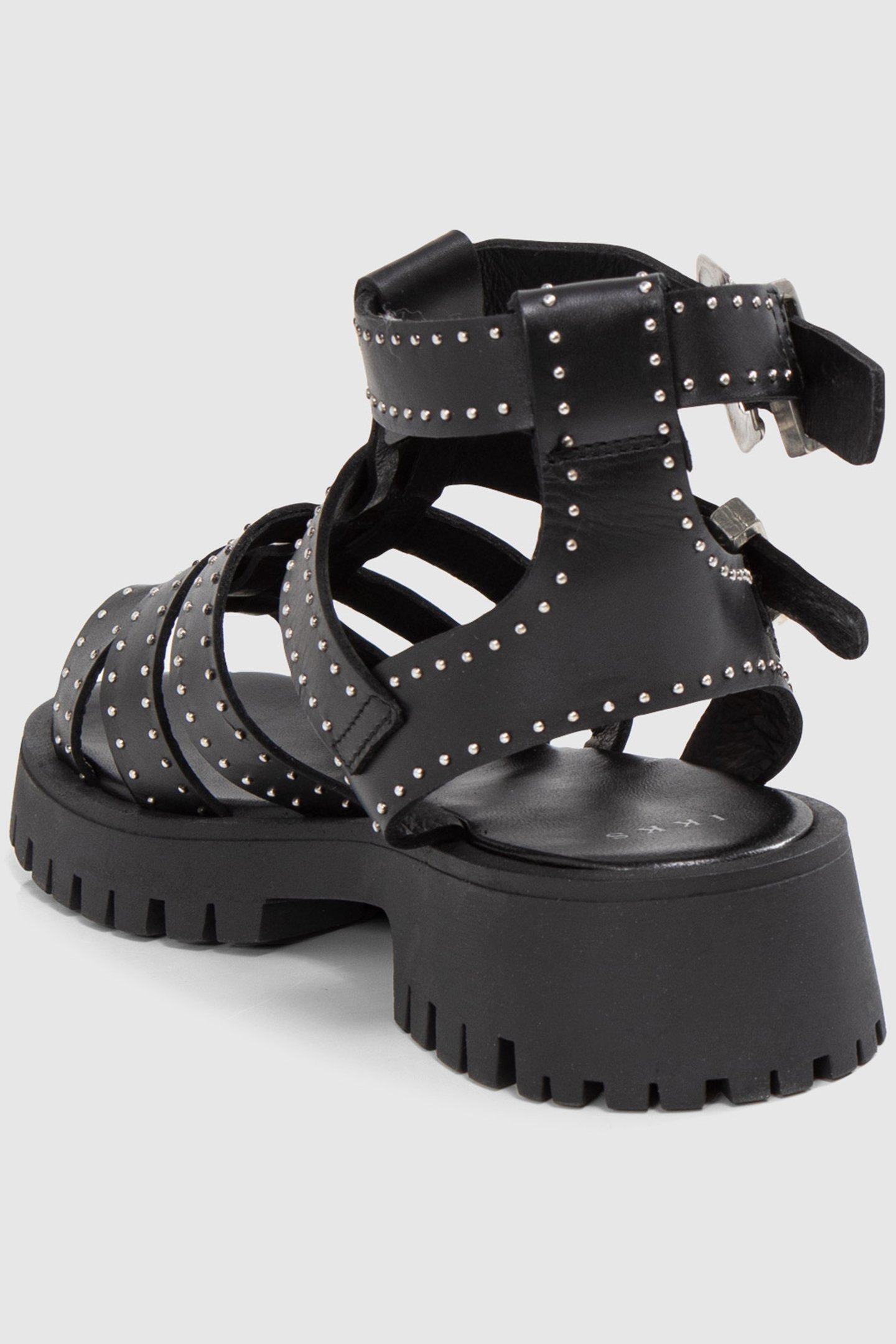 BLACK LEATHER CHUNKY SANDALS, STUDDED MULTI STRAPS 5