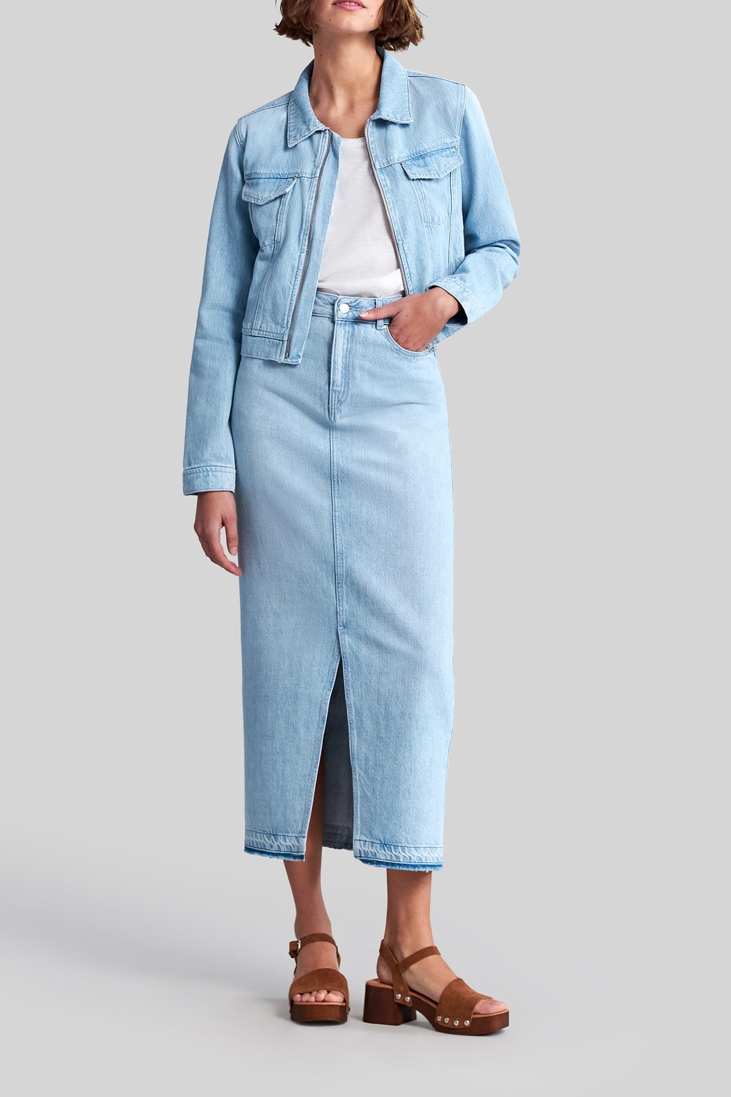 LIGHT BLUE ORGANIC COTTON DENIM MIDI SKIRT 5