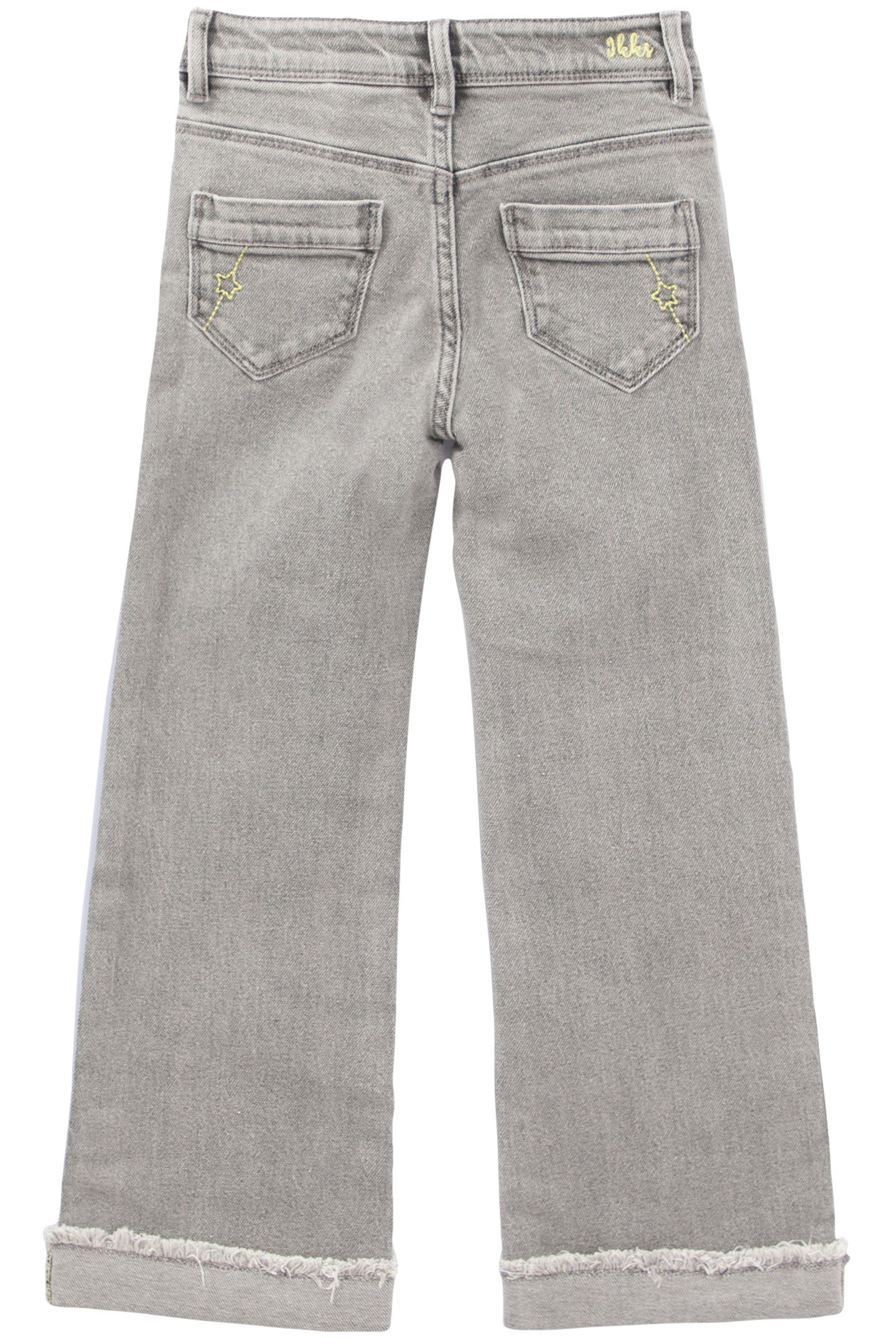 GIRLS’ GREY WIDE LEG JEANS, FIXED FRINGED TURNED UP CUFFS 2