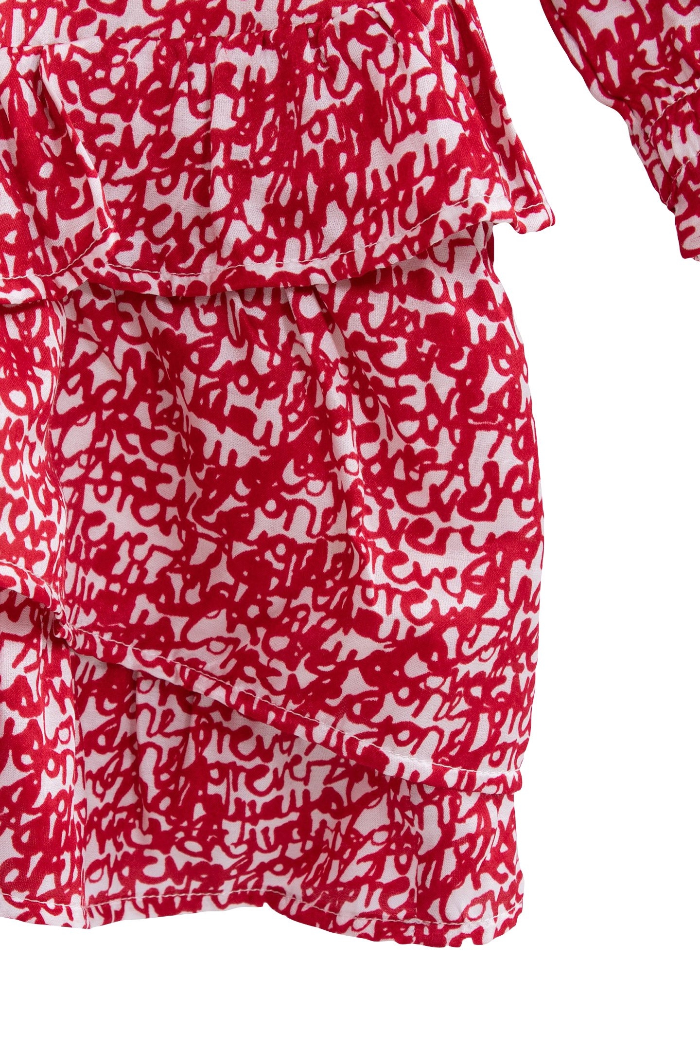 GIRLS’ RED RUFFLED DRESS WITH TAG PRINT 5