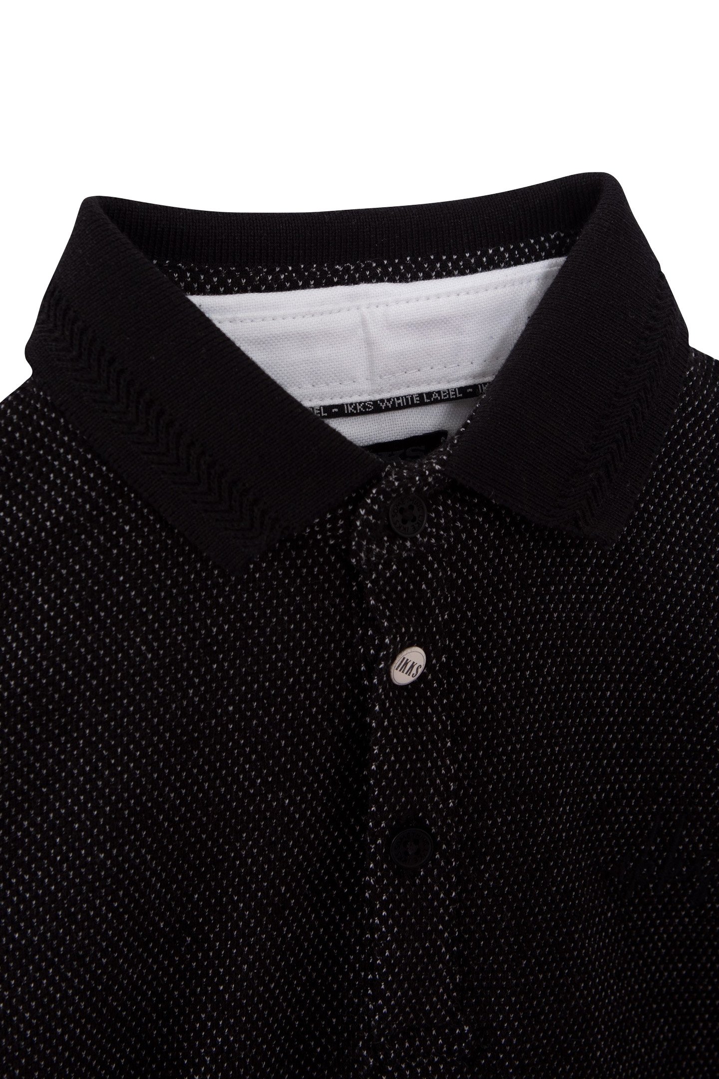 BOYS’ BLACK POLO SHIRT, WHITE TROMPE-L’OEIL SHIRT COLLAR 3