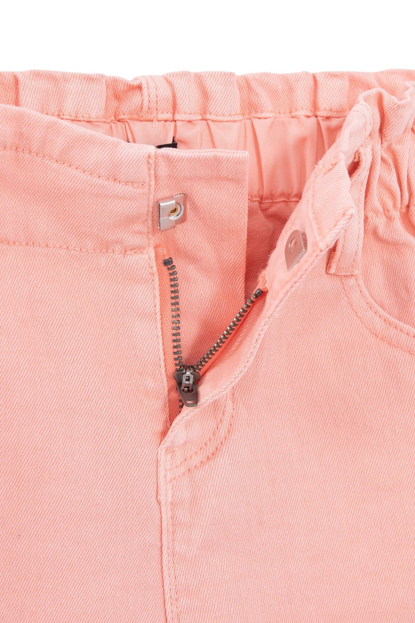 GIRLS’ PEACH DENIM SHORTS, EMBROIDERED BRAID DOWN SIDES 5