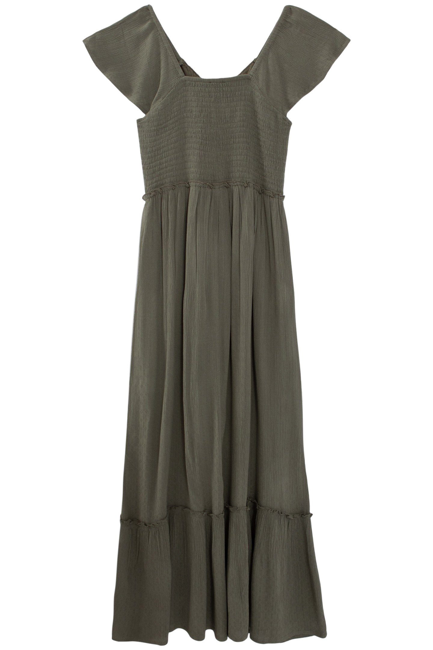 GIRLS’ KHAKI CREPE LONG DRESS WITH WOVEN DECOR 2