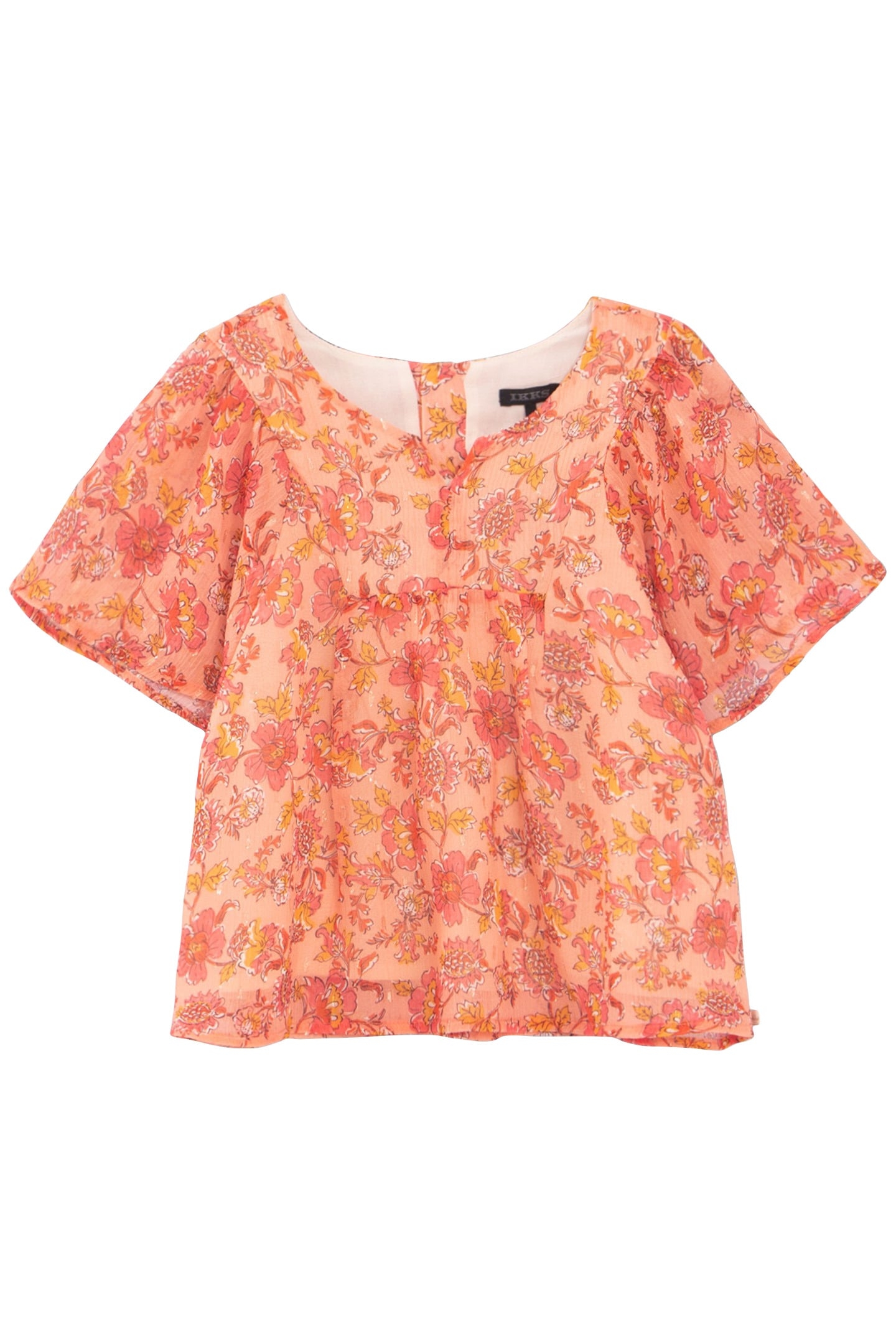 GIRLS’ ORANGE PRINT FLOWING BLOUSE 1