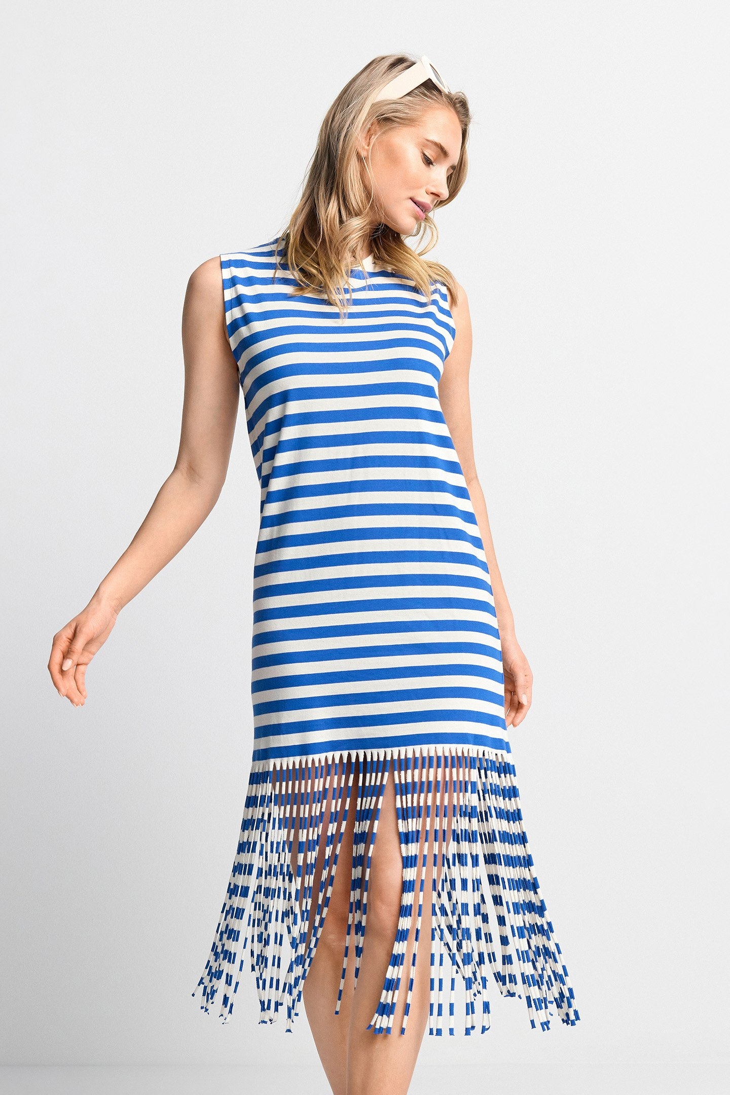 DRESS WITH FRINGES ORGANIC AZZURE BLUE 1