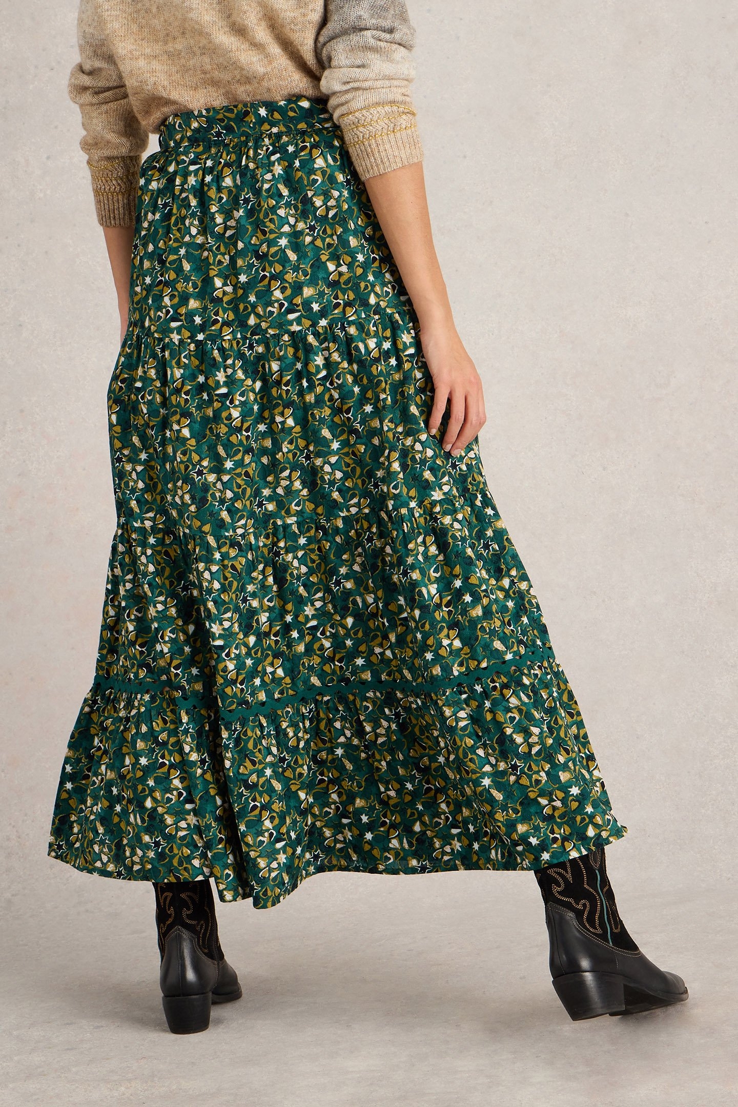 LOTUS MAXI SKIRT GREEN PRINT 2