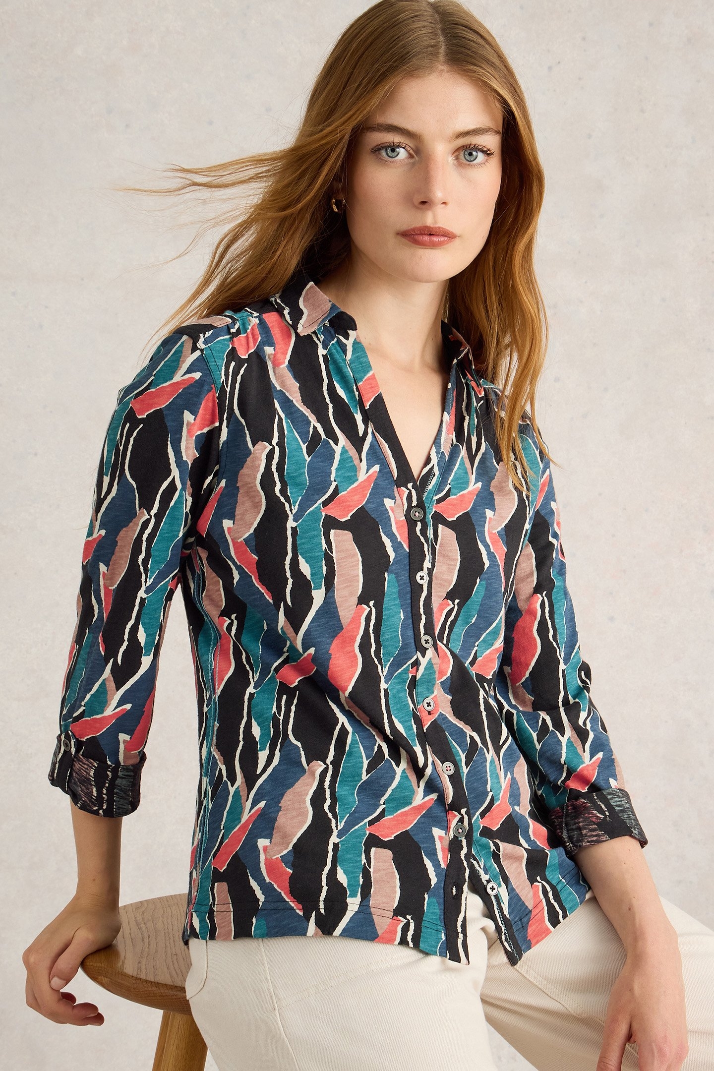 ANNIE JERSEY SHIRT NAVY PRINT 1